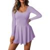 image:imageFisoew Womens 2in1 Athletic Tennis Golf Dress Long Sleeve Underneath Workout Active Dresses with Builtin ShortsPurple