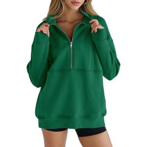 Women’s Half Zip Sweatshirts Fleece Stand Collar Long Sleeve Thumb Hole Oversized Pullovers with Pockets(Green)
