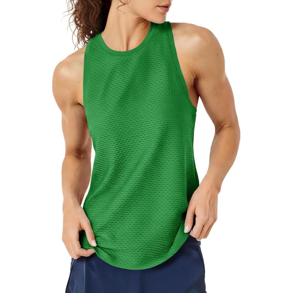 image:imageFisoew Womens Summer Workout Tank Tops Racerback Athletic Gym Yoga Tops Loose Fit Sleeveless Running Active ShirtsGreen