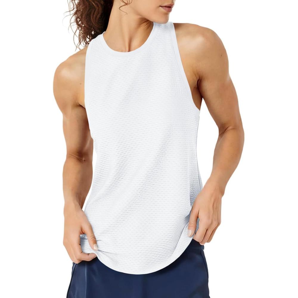 image:imageFisoew Womens Summer Workout Tank Tops Racerback Athletic Gym Yoga Tops Loose Fit Sleeveless Running Active ShirtsWhite
