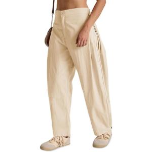 Fisoew Barrel Pants Women Casual Wide Leg Baggy Pants Side Pleated Horseshoe Style Trousers with Pockets(Beige)