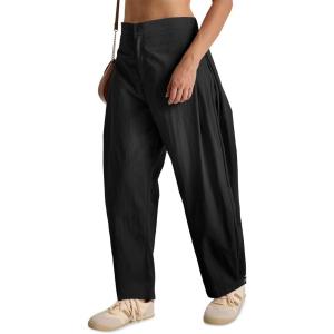 Fisoew Barrel Pants Women Casual Wide Leg Baggy Pants Side Pleated Horseshoe Style Trousers with Pockets(Black)