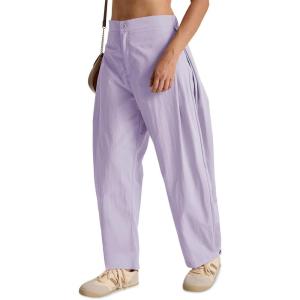 Fisoew Barrel Pants Women Casual Wide Leg Baggy Pants Side Pleated Horseshoe Style Trousers with Pockets(Violet)