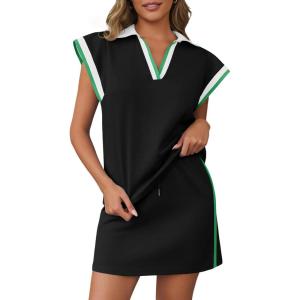 Fisoew Womens 2 Piece Skirt Set Summer Cap Sleeve Tops Matching Tennis Skirts Casual Color Block Vacation Outfits Lounge Sets(Black)