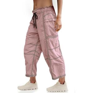 Fisoew Womens Baggy Cargo Pants Drawstring Elastic Waist Track Pants Loose Trousers Barrel Sweatpants with Pockets Light Purple