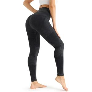 Fisoew Womens Ribbed Seamless Leggings High Waisted Tummy Control Workout Full Length Yoga Pants Dark Grey