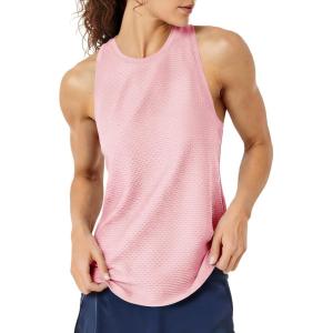 Fisoew Womens Summer Workout Tank Tops Racerback Athletic Gym Yoga Tops Loose Fit Sleeveless Running Active Shirts(Pink)