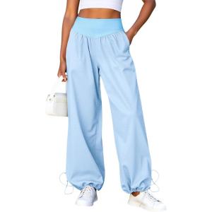 Fisoew Womens Wide Leg Pants Casual High Waist Baggy Track Pants Loose Fit Drawstring Cuffs Lounge Pant with Pockets(Blue)