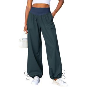 Fisoew Womens Wide Leg Pants Casual High Waist Baggy Track Pants Loose Fit Drawstring Cuffs Lounge Pant with Pockets(Navy)