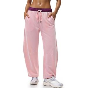 Fisoew Womens Wide Leg Sweatpants Baggy Drawstring Elastic Waisted Travel Track Pants Color Block Joggers with Pockets(Baby Pink)