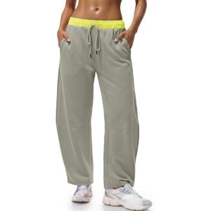 Fisoew Womens Wide Leg Sweatpants Baggy Drawstring Elastic Waisted Travel Track Pants Color Block Joggers with Pockets(Dark Grey)