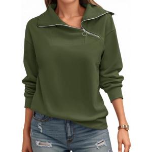Womens Zipper Sweatshirt Turtleneck Long Sleeve Pullover Casual Loose Sweatshirts Top T Shirts(Army Green)