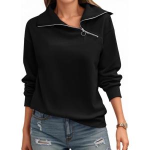 Womens Zipper Sweatshirt Turtleneck Long Sleeve Pullover Casual Loose Sweatshirts Top T Shirts(Black)