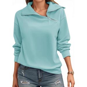 Womens Zipper Sweatshirt Turtleneck Long Sleeve Pullover Casual Loose Sweatshirts Top T Shirts(Blue&green)