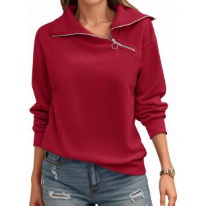 Womens Zipper Sweatshirt Turtleneck Long Sleeve Pullover Casual Loose Sweatshirts Top T Shirts(Burgundy)