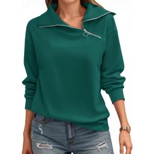 Womens Zipper Sweatshirt Turtleneck Long Sleeve Pullover Casual Loose Sweatshirts Top T Shirts(Dark Green)