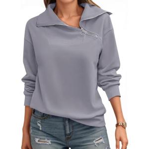 Womens Zipper Sweatshirt Turtleneck Long Sleeve Pullover Casual Loose Sweatshirts Top T Shirts(Dark Grey)