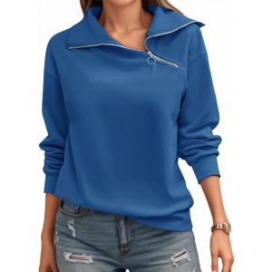 Womens Zipper Sweatshirt Turtleneck Long Sleeve Pullover Casual Loose Sweatshirts Top T Shirts(Navy)