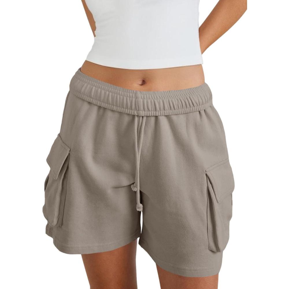 image:imageFisoew Sweat Shorts for Women Casual Summer Drawstring Cargo Short Athletic Running Workout Baggy ShortsCoffee