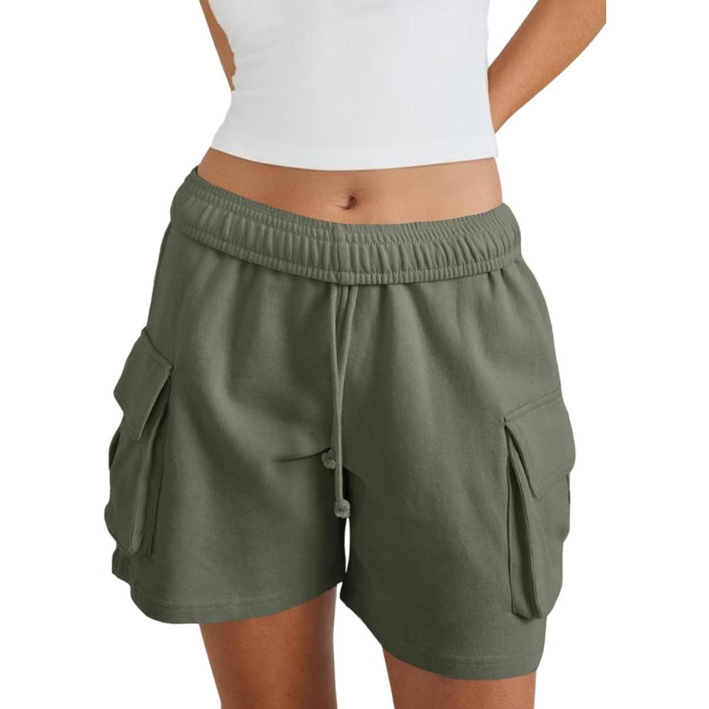 image:imageFisoew Sweat Shorts for Women Casual Summer Drawstring Cargo Short Athletic Running Workout Baggy ShortsGreen