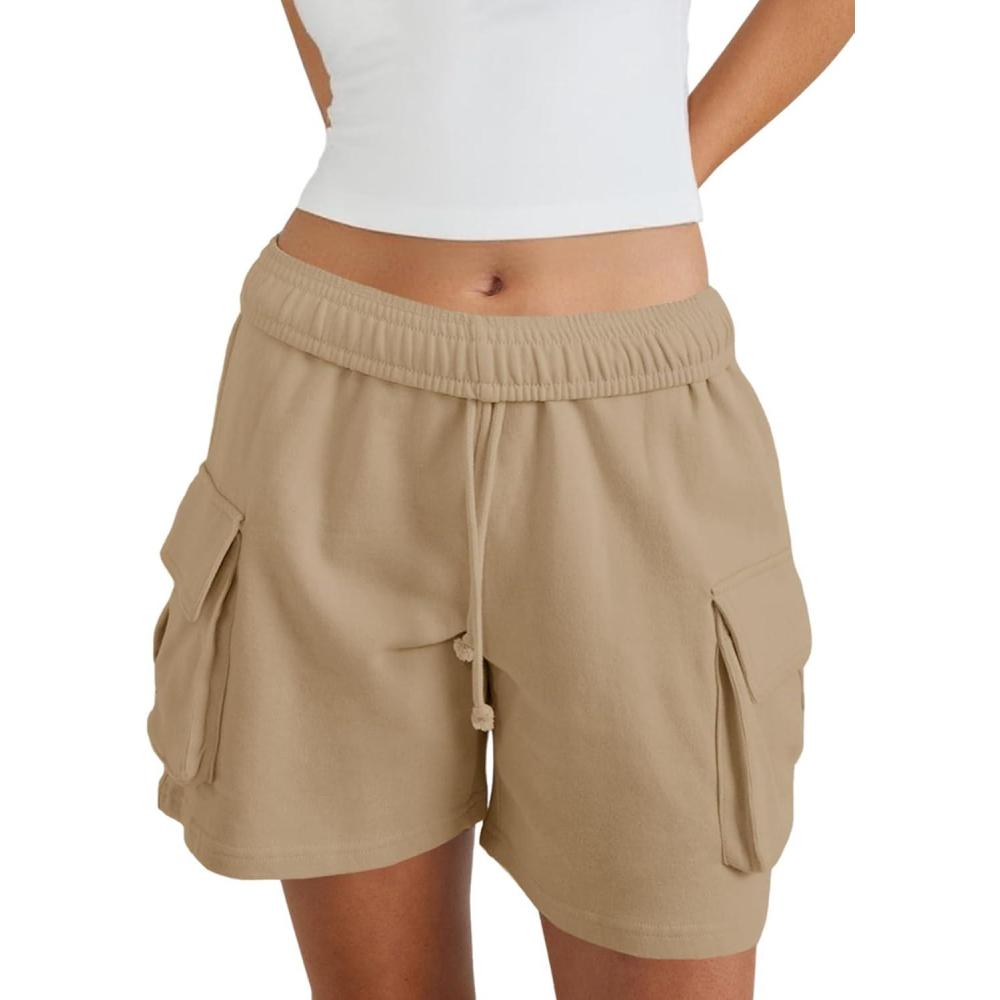 image:imageFisoew Sweat Shorts for Women Casual Summer Drawstring Cargo Short Athletic Running Workout Baggy ShortsKhaki