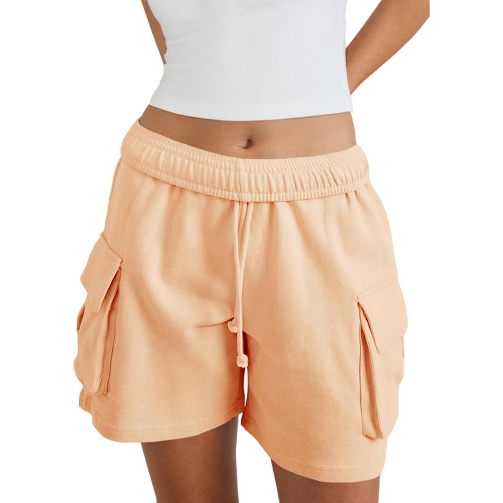image:imageFisoew Sweat Shorts for Women Casual Summer Drawstring Cargo Short Athletic Running Workout Baggy ShortsOrange