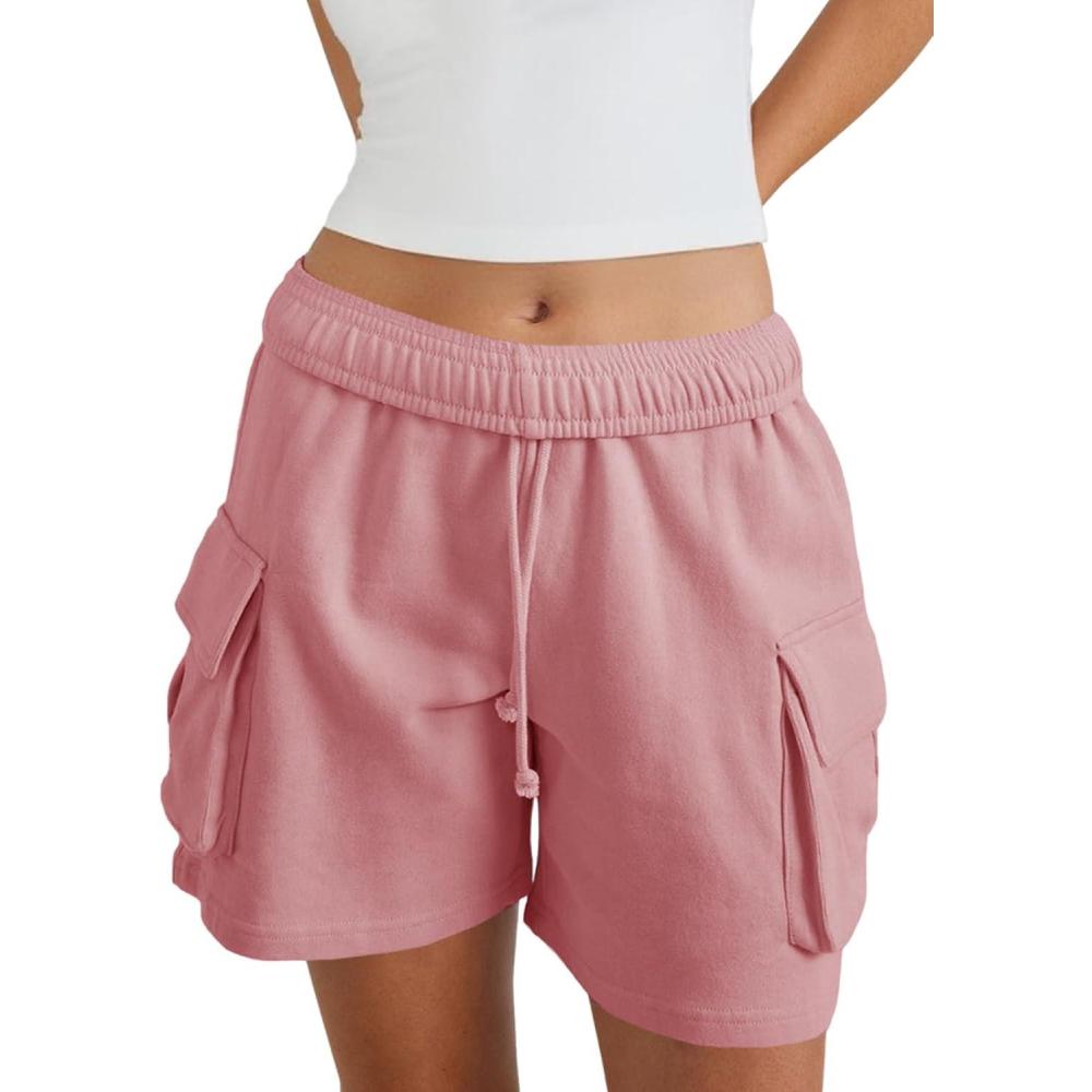 image:imageFisoew Sweat Shorts for Women Casual Summer Drawstring Cargo Short Athletic Running Workout Baggy ShortsPink