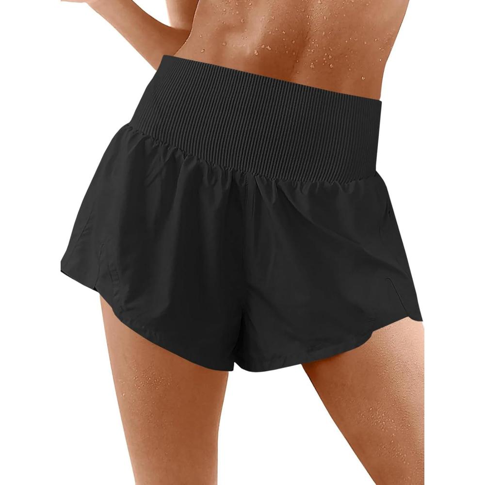 image:imageFisoew Womens Running Shorts Workout Elastic High Waisted Loose Fit 2 in 1 Gym Yoga Biker ShortsBlack