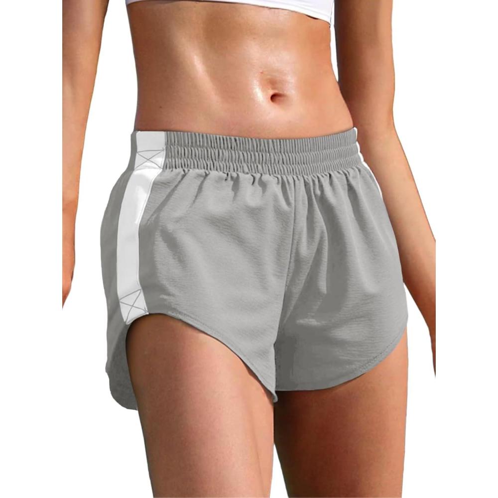 image:imageFisoew Womens Striped Track Shorts High Waisted Dolphin Workout Running Athletic Sweat ShortsGrey