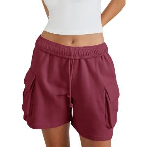 Fisoew Sweat Shorts for Women Casual Summer Drawstring Cargo Short Athletic Running Workout Baggy Shorts(Burgundy)