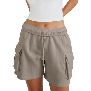 Fisoew Sweat Shorts for Women Casual Summer Drawstring Cargo Short Athletic Running Workout Baggy Shorts(Coffee)