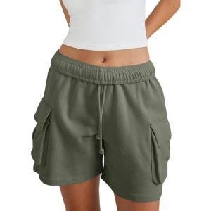 Fisoew Sweat Shorts for Women Casual Summer Drawstring Cargo Short Athletic Running Workout Baggy Shorts(Green)
