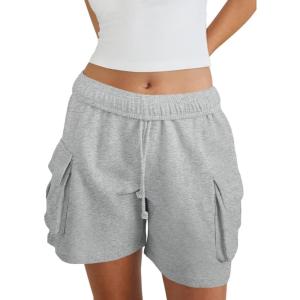 Fisoew Sweat Shorts for Women Casual Summer Drawstring Cargo Short Athletic Running Workout Baggy Shorts(Grey)