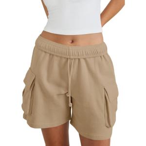 Fisoew Sweat Shorts for Women Casual Summer Drawstring Cargo Short Athletic Running Workout Baggy Shorts(Khaki)
