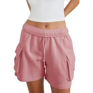 Fisoew Sweat Shorts for Women Casual Summer Drawstring Cargo Short Athletic Running Workout Baggy Shorts(Pink)