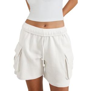 Fisoew Sweat Shorts for Women Casual Summer Drawstring Cargo Short Athletic Running Workout Baggy Shorts(White)