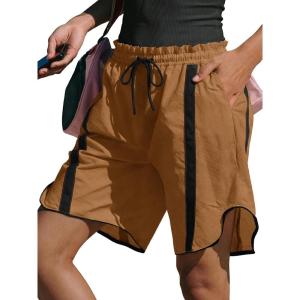 Fisoew Womens Baggy Cargo Shorts Casual Wide Leg Knee Length Drawstring Elastic Waist Workout Running Athletic Yoga Shorts(Camel)