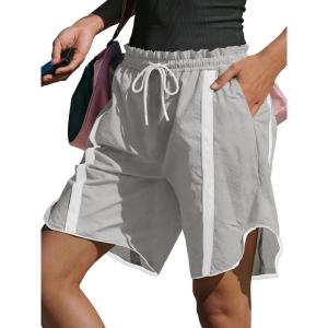 Fisoew Womens Baggy Cargo Shorts Casual Wide Leg Knee Length Drawstring Elastic Waist Workout Running Athletic Yoga Shorts(Light Grey)