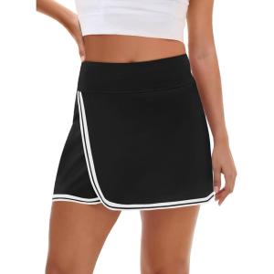 Fisoew Womens Golf Tennis Running Skorts Striped Elastic Waist Skirts Quick Dry Workout Athletic Shorts with Pockets(Black)