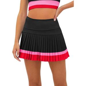 Fisoew Women’s High Waisted Tennis Skirts Color Block Pleated Athletic Golf Skorts with Built in Shorts(Black)