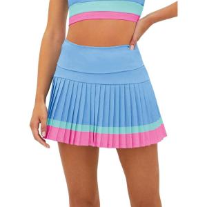 Fisoew Women’s High Waisted Tennis Skirts Color Block Pleated Athletic Golf Skorts with Built in Shorts(Blue)