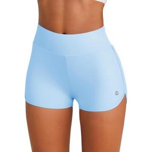 Fisoew Womens High Waisted Yoga Shorts Tummy Control Cotton Athletic Workout Running Shorts(Blue)