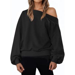 Fisoew Womens Off The Shoulder Sweatshirt Oversized Casual Long Sleeve Loose Fit Fall Pullover Tops Black