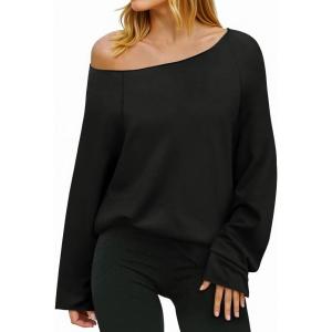 Fisoew Womens Off The Shoulder Tops Sweatshirts Lightweight Oversized Pullovers Long Sleeve Y2k Loose Fit Tunic Tops(Black)
