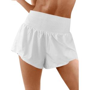 Fisoew Womens Running Shorts Workout Elastic High Waisted Loose Fit 2 in 1 Gym Yoga Biker Shorts(White)