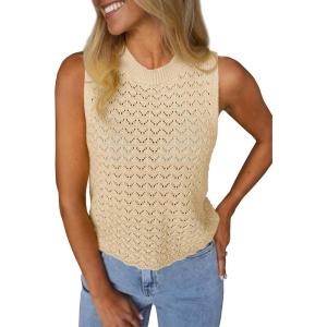 Fisoew Womens Summer Knit Sweater Vest Sleeveless Crochet Tank Tops Hollow Boho Beach Vacation Cover Ups Resort Wear 2026(Apricot)