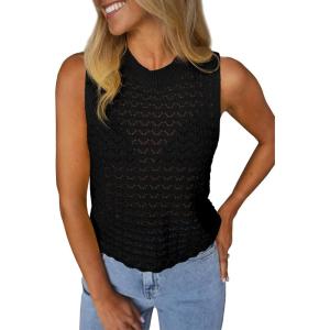Fisoew Womens Summer Knit Sweater Vest Sleeveless Crochet Tank Tops Hollow Boho Beach Vacation Cover Ups Resort Wear 2026(Black)