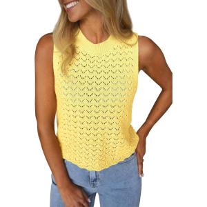 Fisoew Womens Summer Knit Sweater Vest Sleeveless Crochet Tank Tops Hollow Boho Beach Vacation Cover Ups Resort Wear 2026(Yellow)