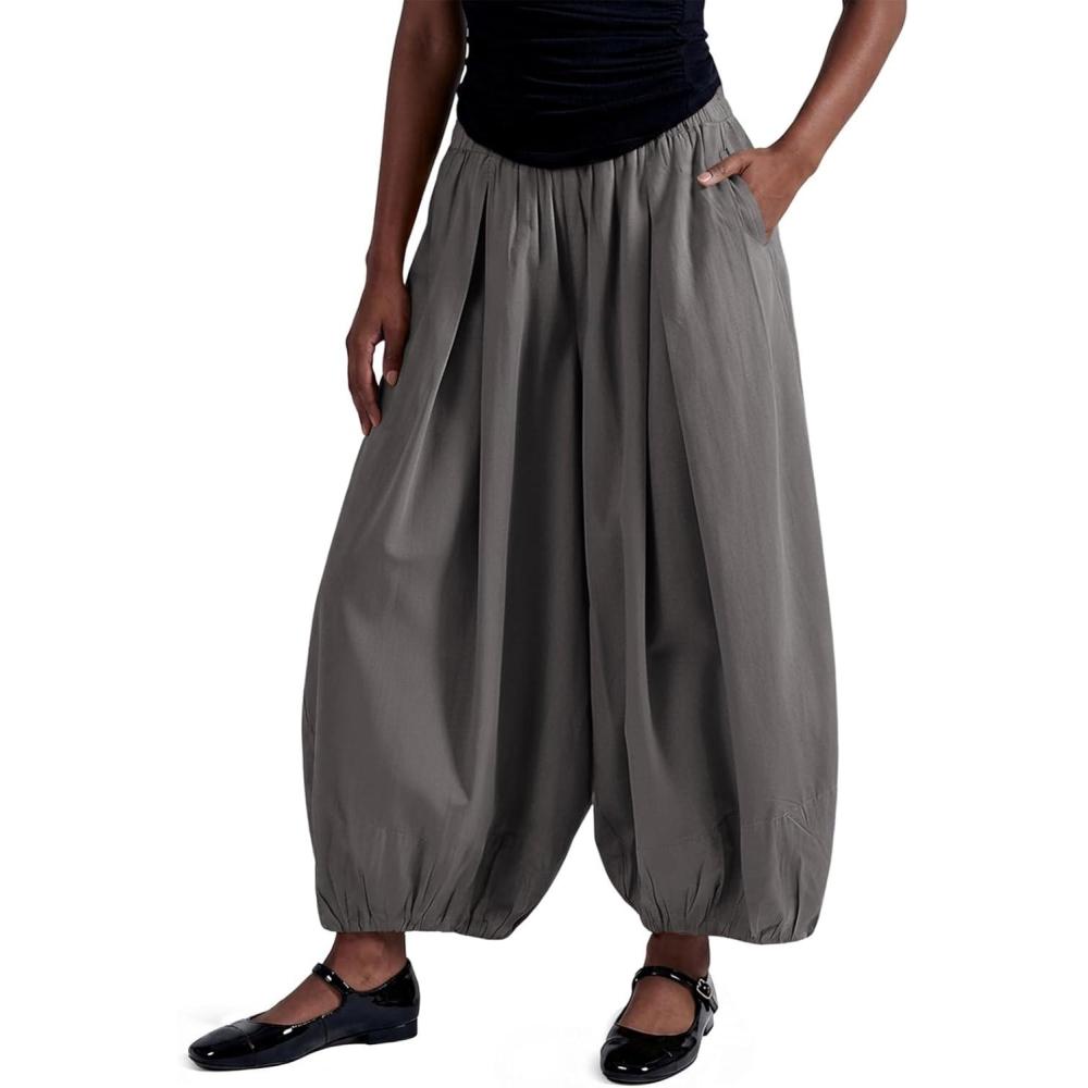 image:imageFisoew Womens Wide Leg Balloon Pants Casual Barrel Elastic Waist Pleated Baggy Workout Sweat Pants with PocketsGrey