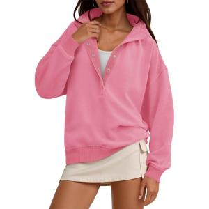 Fisoew Womens Oversized Sweatshirts Casual Long Sleeve Snap Button Henley Neck Loose Fit Fall Pullover Tops(Pink)